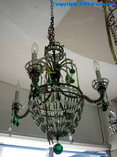Hanging Lamp Czech Crystals 1940s Kelly Green Glass