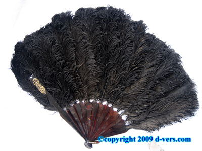 Fan Ostrich Feather Tortoise Shell Black Antique