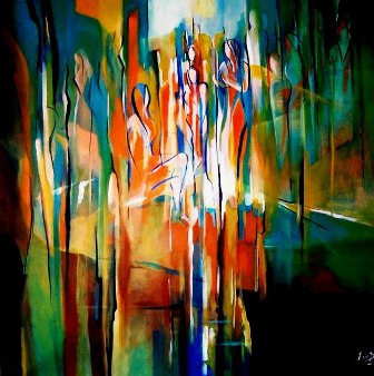 Acrylic Painting Ella Prakash Abstract Figures 1 Original