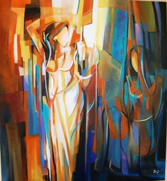 Acrylic Painting Abstract Fine Art Ella Prakash "Waiting"