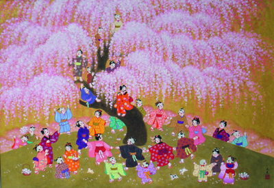 Gouache Painting Fine Art Kumi Ito Weeping Cherry