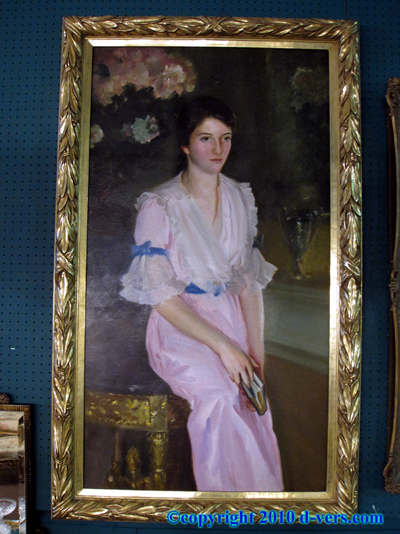 Oil Painting Gold Leaf Gilded Frame Lady in Pink 19th Century