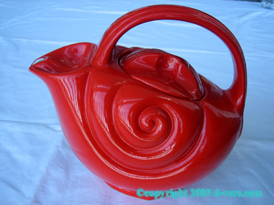 ART DECO Hall China Co Teapot Classic Seashell Red Collectible