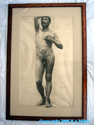 Beaux Arts French Male Nude Charcoal Drawing
