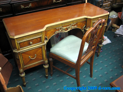 Ladies Vanity Desk Chair Restored Gold Satin Wood 1940s