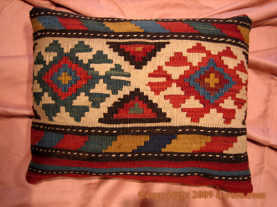 SHAHSAVAN Pillow Rug Remnant Caucasus 1800s Hand Made Antique