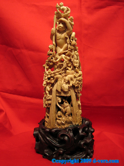 Chinese Ivory Carved Woolly Mammoth Tusk Monkey King Statue