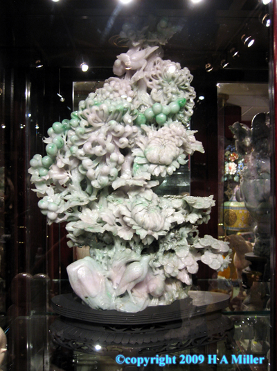 Chinese Jadeite Jade Sculpture Chrysanthemum Flowers Cherry Tree