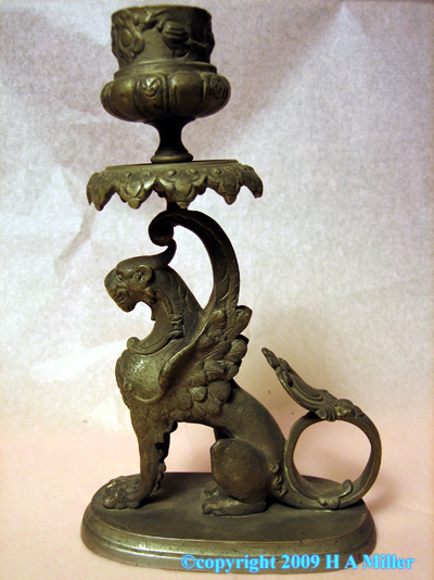 Griffin Candlestick Holder Antique 19th 20th Century Pewter