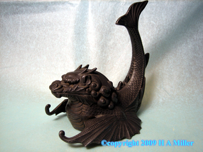 Pewter Dragon Fish Monster Inkwell Ink Well 19th Century