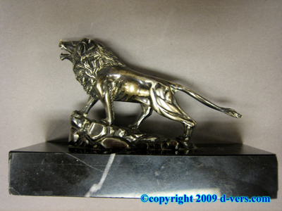 STERLING SILVER Lion Statue Antique 1940s Spain Marble Base