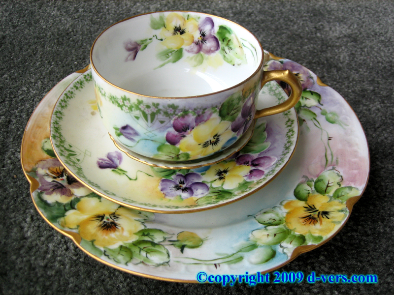 Floral hand painted cup and saucer set with cup plate 
