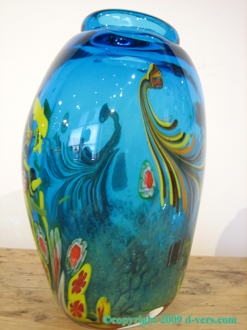Murano Vase Art Glass Blue Floral 20th Century Italian : Shop Online