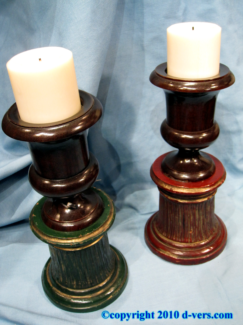 English Hand Painted Candle Holders 19th Century 
