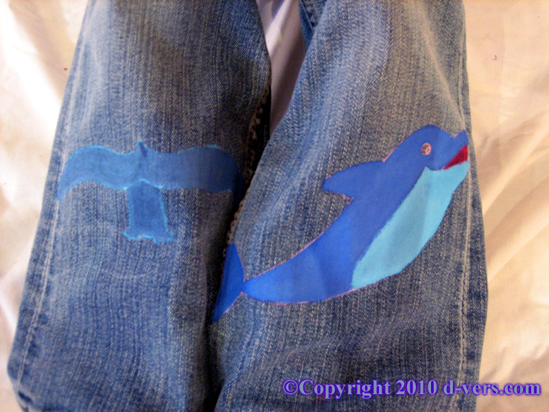 Girls' Custom Hand Painted Couture Whale And Dolphin Pants Modeled by Sloane 