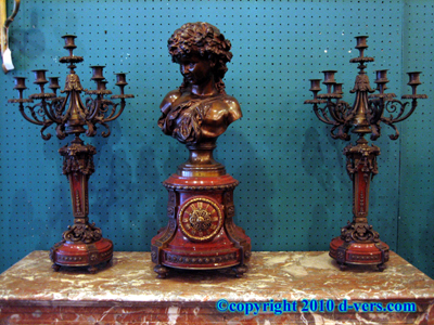 3 Piece Garniture Ormolu Gilded Bronze Patina 19th Century